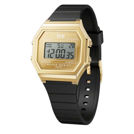 ICE digit retro - Metál arany tükör, fekete,  női karóra - 32 mm - (022731)