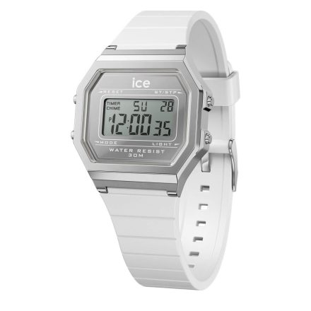 ICE digit retro - Metál ezüst tükör, fehér, női karóra - 32 mm - (022734)