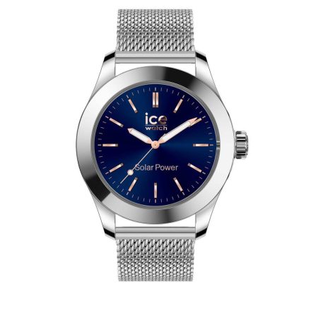 ICE Steel Solar - Ezüst, sötét kék, milanese szíjas, férfi karóra - 41 mm - (023794)