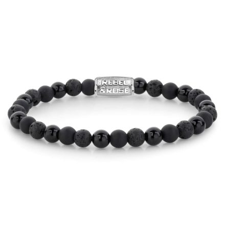 Rebel and Rose - Fekete sziklák karkötő, unisex divatékszer - (RR-60033-S-XS)