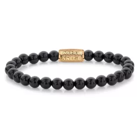   Rebel and Rose -Fekete bársony, arany féldrágaköves karkötő, unisex divatékszer - (RR-60100-G-XS)
