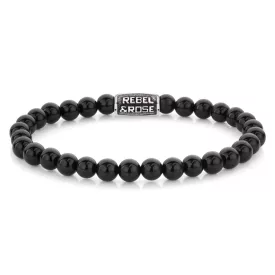   Rebel and Rose -Fekete bársony évjárat féldrágaköves karkötő, unisex divatékszer - (RR-60121-V-S)