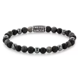   Rebel and Rose -Szürke sziklák évjárat féldrágaköves karkötő, unisex divatékszer - (RR-60127-V-XS)