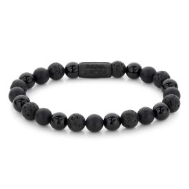   Rebel and Rose - Fekete sziklák féldrágaköves karkötő, férfi divatékszer - (RR-80073-B-S)