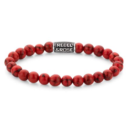 Rebel and Rose - Piros öröm évjárat féldrágaköves karkötő, férfi divatékszer - (RR-80099-V-XL)