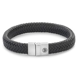   Rebel and Rose - fém csattos bőrkarkötő - fekete, ezüst , férfi bőrkarkötő (RR-M0019-S-XS)