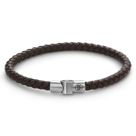 Rebel and Rose - fém csattos bőrkarkötő - barna, ezüst, férfi bőrkarkötő (RR-M0041-S-XL)